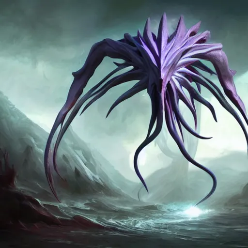 Image similar to awe-inspiring digital art painting of an Eldrazi from MTG, 4k, matte