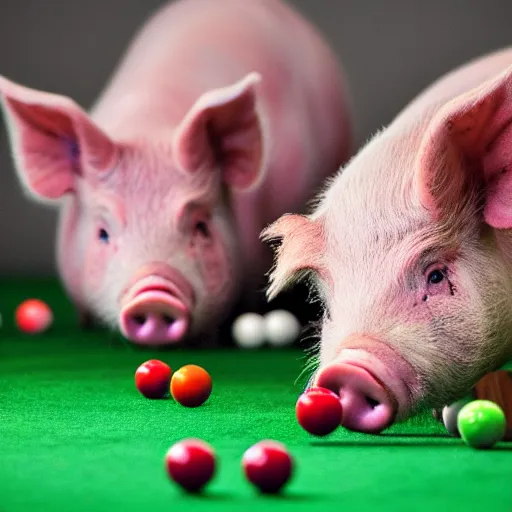 Prompt: 8k photo of pigs playing snooker