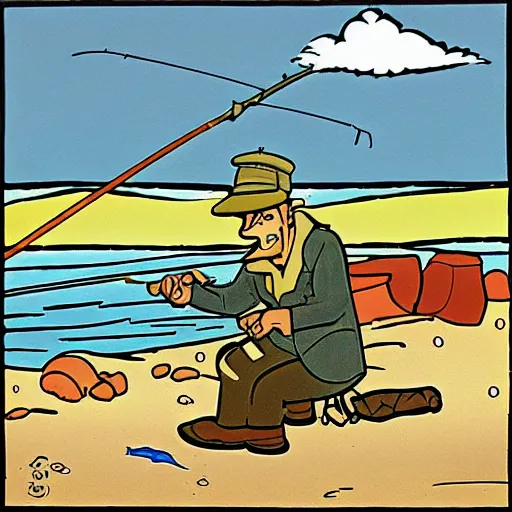 Prompt: coyote ralph fishing in ussr, cartoon art