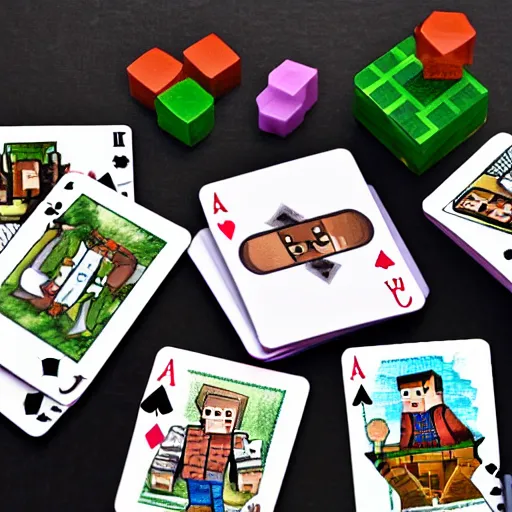 Prompt: minecraft villagers playing cards at a table