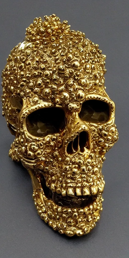 Image similar to ornate gold skull realistic 3 d covered in jewels antique