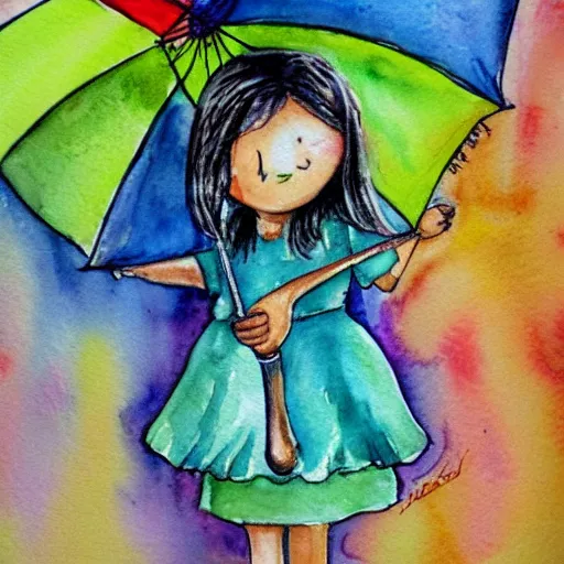 Image similar to girl holding brocoli umbrella watercolor printing