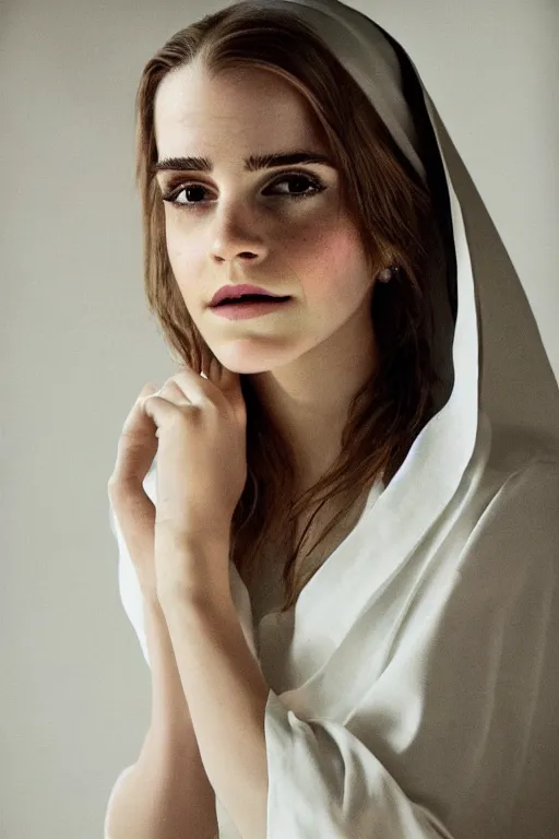 Image similar to portrait of emma watson as a nun, intimate, elegant, highly detailed, photorealistic, sharp focus, golden ratio
