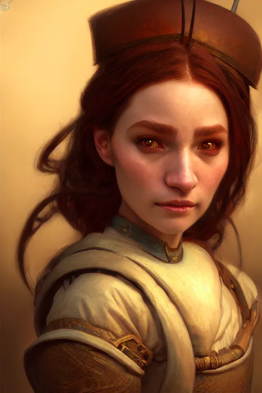 Prompt: a portrait of a hobgoblin, illustration, soft lighting, soft details, painting oil on canvas by Edmund Blair Leighton and Charlie Bowater octane render trending on artstation d&d characters, 4k, 8k, HD