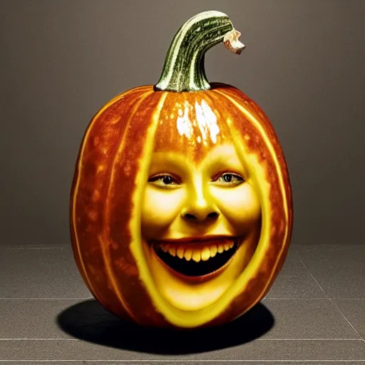 Image similar to gourd shaped like the face of amber heard hybrid intercross mix as a gourd