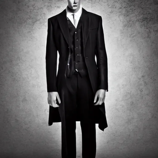 Image similar to a male model showcasing a three piece suit inspired by edvard munch's the scream. studio lighting