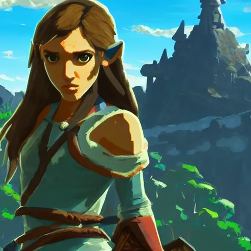 Prompt: jessica alba in the art style of breath of the wild, grimdark dramatic lighting, digital art, intricate, highly detailed, matte painting, fine art