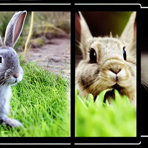 Image similar to a video of a rabbit jumping up over a fence, shown as a film strip showing 9 stills in a grid