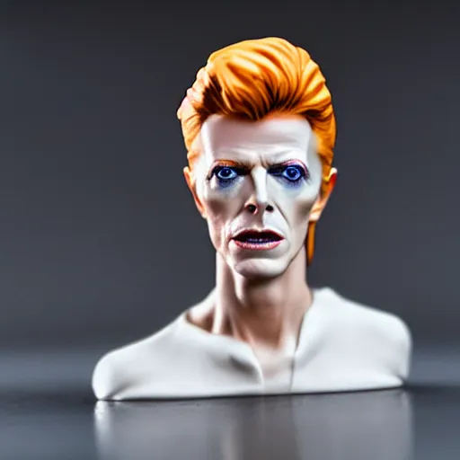 Prompt: a porcelain figurine of david bowie, product shot