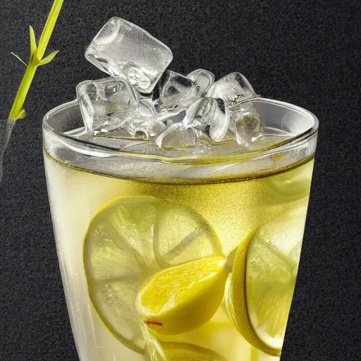 Prompt: ice - t, ilemonade glass with ice cubes, hybrid, by alfons mucha, golden hour, realistic, sharp focus, 8 k high definition, insanely detailed, intricate, elegant, lemon