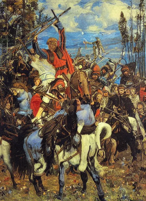 Image similar to painting Heroes (Bogatyri) Viktor Vasnetsov