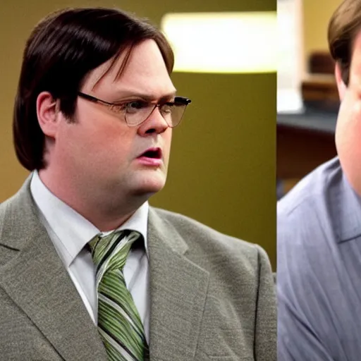 Image similar to dwight schrute pretending to be brian baumgartner