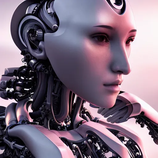 Image similar to An extremely beautiful biomechanical female looking robot with large Emoji tattoos, chimeric organism, pale skin, organic polycarbon, full frontal portrait, ex machina, highly detailed, mendelbrot fractal, ray tracing, hyperdetailed, hyperrealistic, oppai cyberpunk, octane render, hdri, 4k