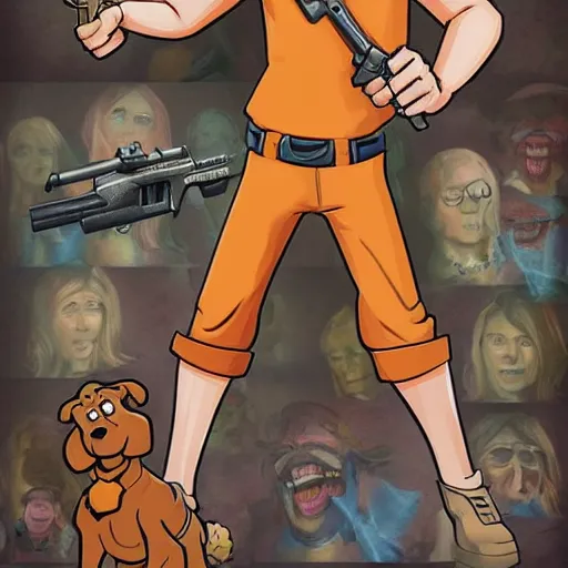 Image similar to scooby doo holding a gun, six, torpid, wholesale, needy, absurd, highly detailed portrait, digital painting, artstation, concept art, smooth, sharp foccus ilustration, Artstation HQ