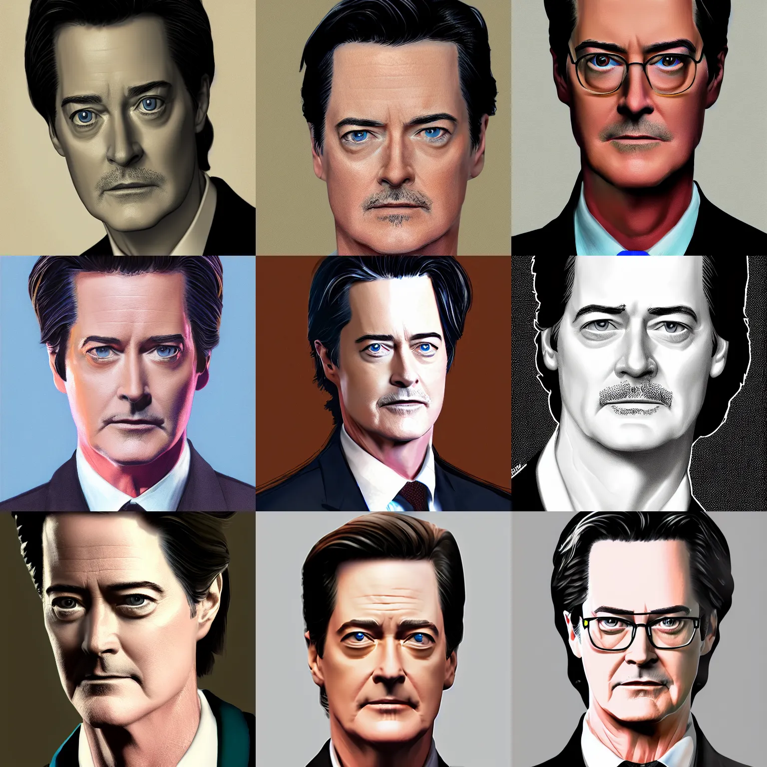 Prompt: a detailed portrait of Kyle MacLachlan, 8k,accurate,imdb,trending on artstation,artstationHD,artstationHQ