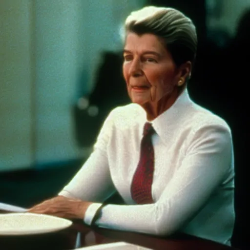 Prompt: “a still of Ronald Reagan playing Catherine Tramell in Basic Instinct (1992)”