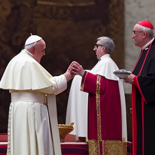 Image similar to the pope giving out communion to a fascist, 8k