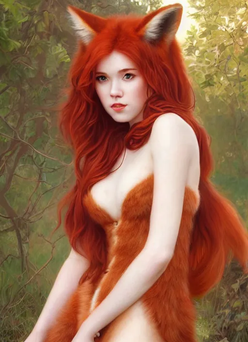 Image similar to portrait Jia Lissa cosplaying a fox, full length shot, shining, 8k highly detailed, sharp focus, illustration, art by artgerm, mucha, bouguereau