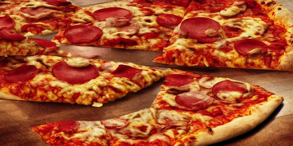 Prompt: an illustration of a slice of pizza, 3 d, cartoon, photographic filter, unreal engine 5, realistic, hyperdetailed, 8 k, cinematic, volumetric lighting, very realistic effect, hd, hdr, 4 k, sharp focus, octane render, ultra detailed, high resolution, trending on artstation in the style of albert dros glowing rich colors powerful imagery