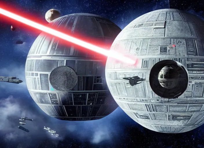 Image similar to film still of the death star hovering above earth in the new star wars movie, 4 k