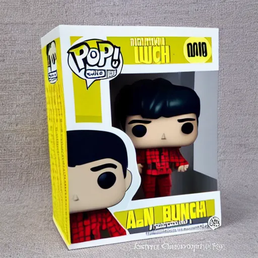 Image similar to individual funko pop, alan turing silk screen butcher billy style