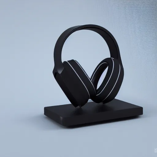 Image similar to wireless headphone stand, futuristic, techno, cyberpunk, product design, render, cute, swag, geometric, fun, iconic