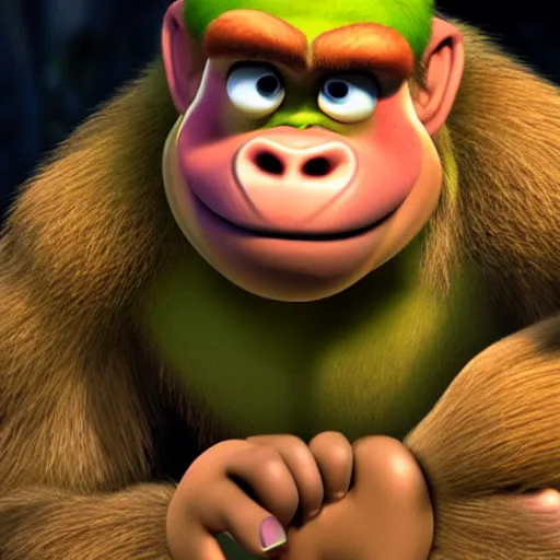 Image similar to donkey kong as fiona from shrek, movie still