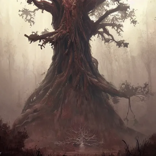 Image similar to a corpse in the shape of an ent, by greg rutkowski, trending on art station, highly detailed, magic the gathering, matte painting