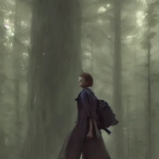 Image similar to marie curie walking in the woods digital art by ruan jia and mandy jurgens and artgerm, highly detailed, trending on artstation, award winning