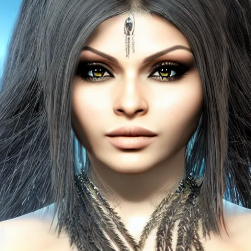 Prompt: portait of haifa wehbe, long hair, hd, centred, unreal engine, final fantasy style