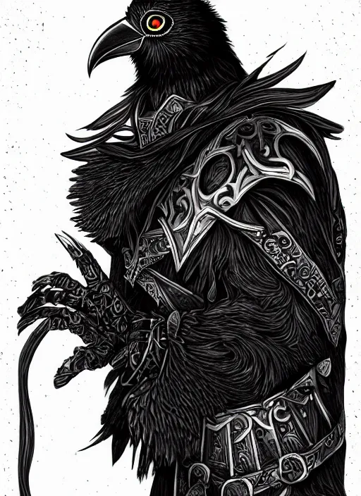Prompt: raven warlock, wind magic, exquisite details, black beard, white background, by studio muti