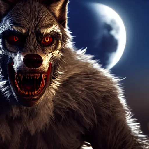 Image similar to werewolf in moonlight, highly detailed, photorealistic portrait, bright studio setting, studio lighting, crisp quality and light reflections, unreal engine 5 quality render