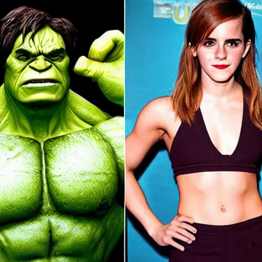 Prompt: emma watson cosplaying as the hulk, muscly emma watson wearing a hulk costume, emma watson jacked beefy cosplay award winner