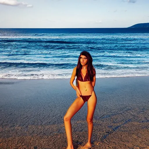 Prompt: photo of a girl in a bikini on the beach