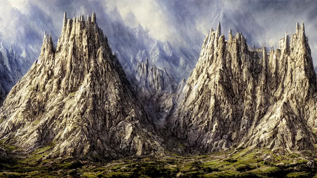 Image similar to beautiful helms deep, by alan lee, intricate, lord of the rings calendar, smooth, detailed terrain, oil painting, high detail, trending artstation, concept art, matte painting