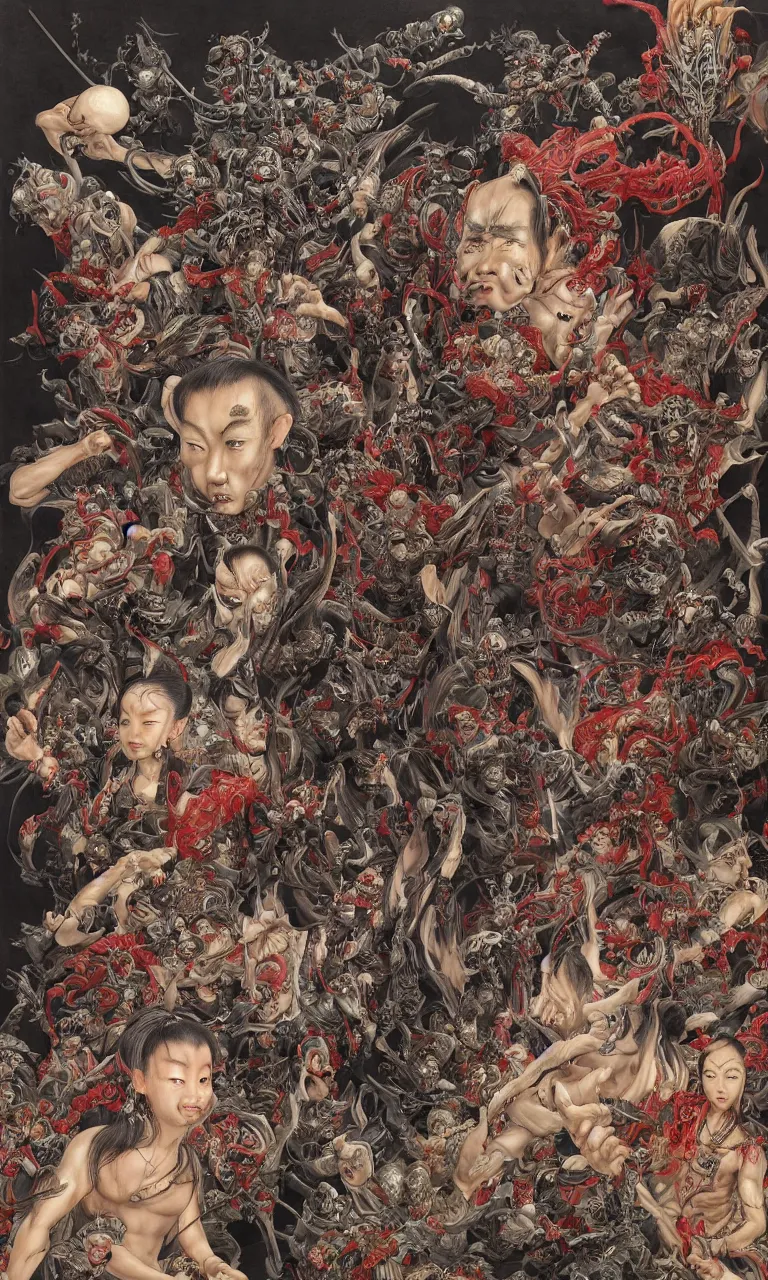 Image similar to 中 国 鬼 节, 阎 罗 王, tomb culture, asura from chinese myth, ghost, mecha, 山 海 经, zdzislaw, ayami kojima, yamamoto, barclay shaw, karol bak, hyperrealist, 8 k