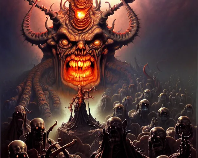 Image similar to the army of darkness and hell, fantasy character portrait made of fractals facing each other, ultra realistic, wide angle, intricate details, the fifth element artifacts, highly detailed by peter mohrbacher, hajime sorayama, wayne barlowe, boris vallejo, aaron horkey, gaston bussiere, craig mullins