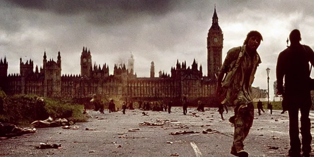 Image similar to a horrifying scene from the movie 28 days later, cinematic