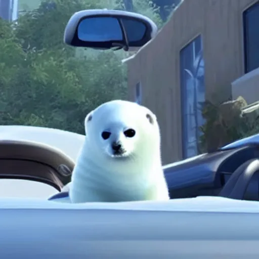 Prompt: baby harp seal driving a stolen car, GTA 6 leak