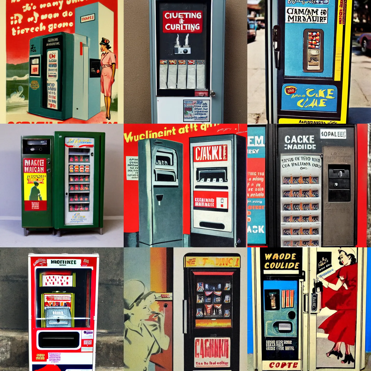 Prompt: cigarette vending machine, with'crack cocaine'written on it, we can do it, wwii american propaganda, 4 0 s art.
