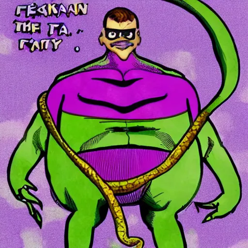 Image similar to fatman we respect you a lot SNAKEOIL CMO purple green color scheme