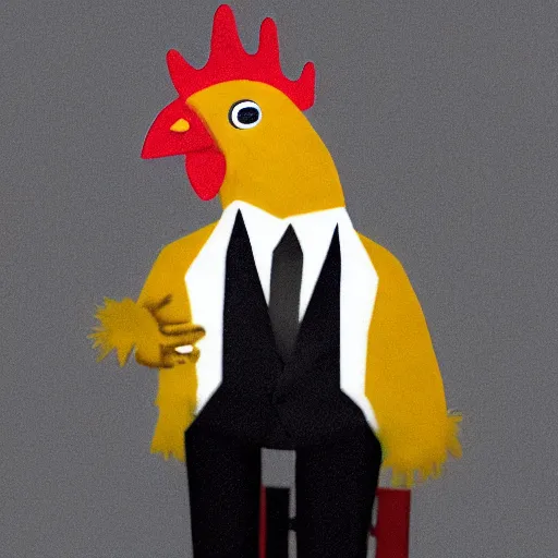 Image similar to a high quality photo of a chicken wearing a suit, realism, 8k, disco diffusion