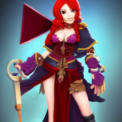Prompt: natalie from epic battle fantasy, redhead, cartoony, priestess, red robes
