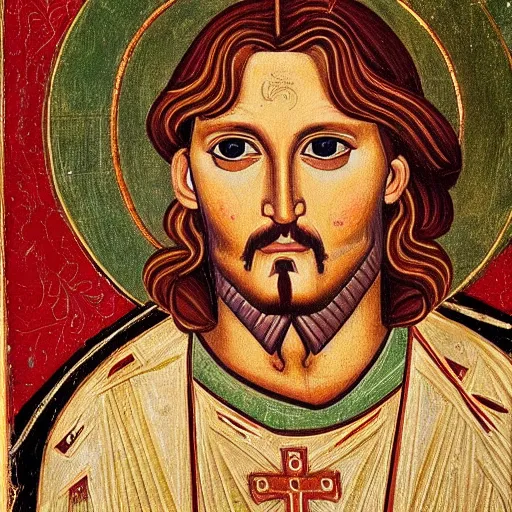 Image similar to A detailed portrait of Johnny Depp, 7th century byzantine iconography, historical