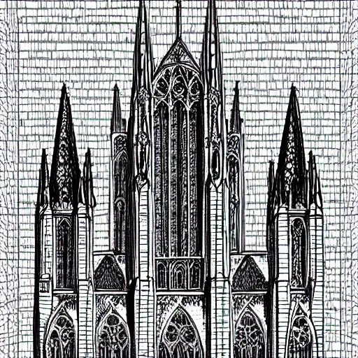 Prompt: Plan view of gothic cathedral, ornate, crosshatching