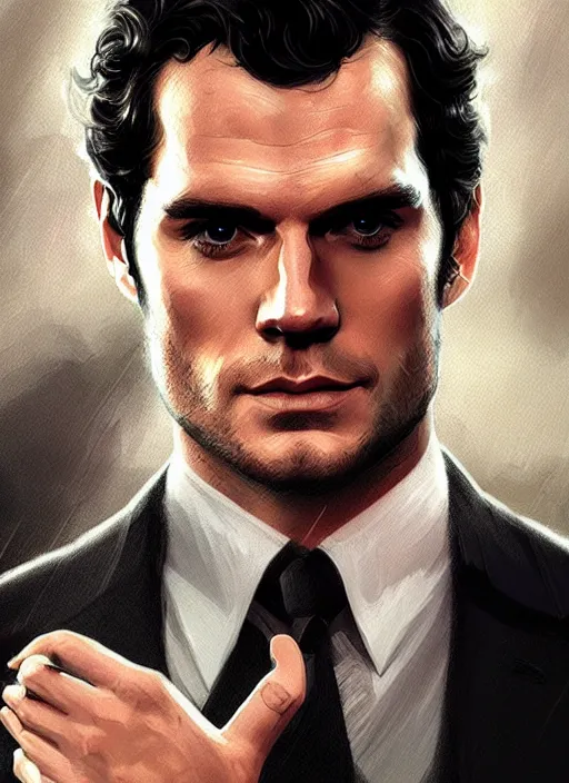 Prompt: portrait of henry cavill as james bond, casino, rain, fire, highly detailed, digital painting, artstation, concept art, cinematic lighting, sharp focus, illustration, art by artgerm and greg rutkowski and alphonse mucha