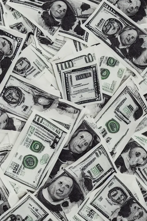 Image similar to a pile of money, 5 0's, black and white photo