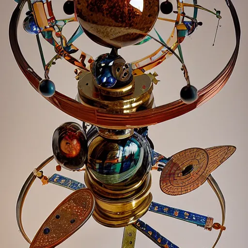 Image similar to a kinetic sculpture of this solar system, sun, orrery, canon 5 d 5 0 mm lens, papier - mache, studio, 1 9 2 8