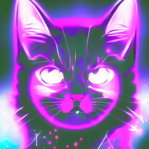 Image similar to anime cat, portrait, vaporwave, synthwave, neon, vector graphics, cinematic, volumetric lighting, f 8 aperture, cinematic eastman 5 3 8 4 film, photorealistic