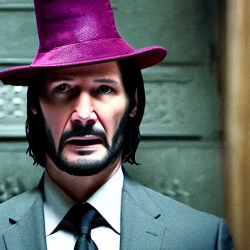 Image similar to cinematic still of John Wick wearing a birthday hat from the film John Wick (2009)